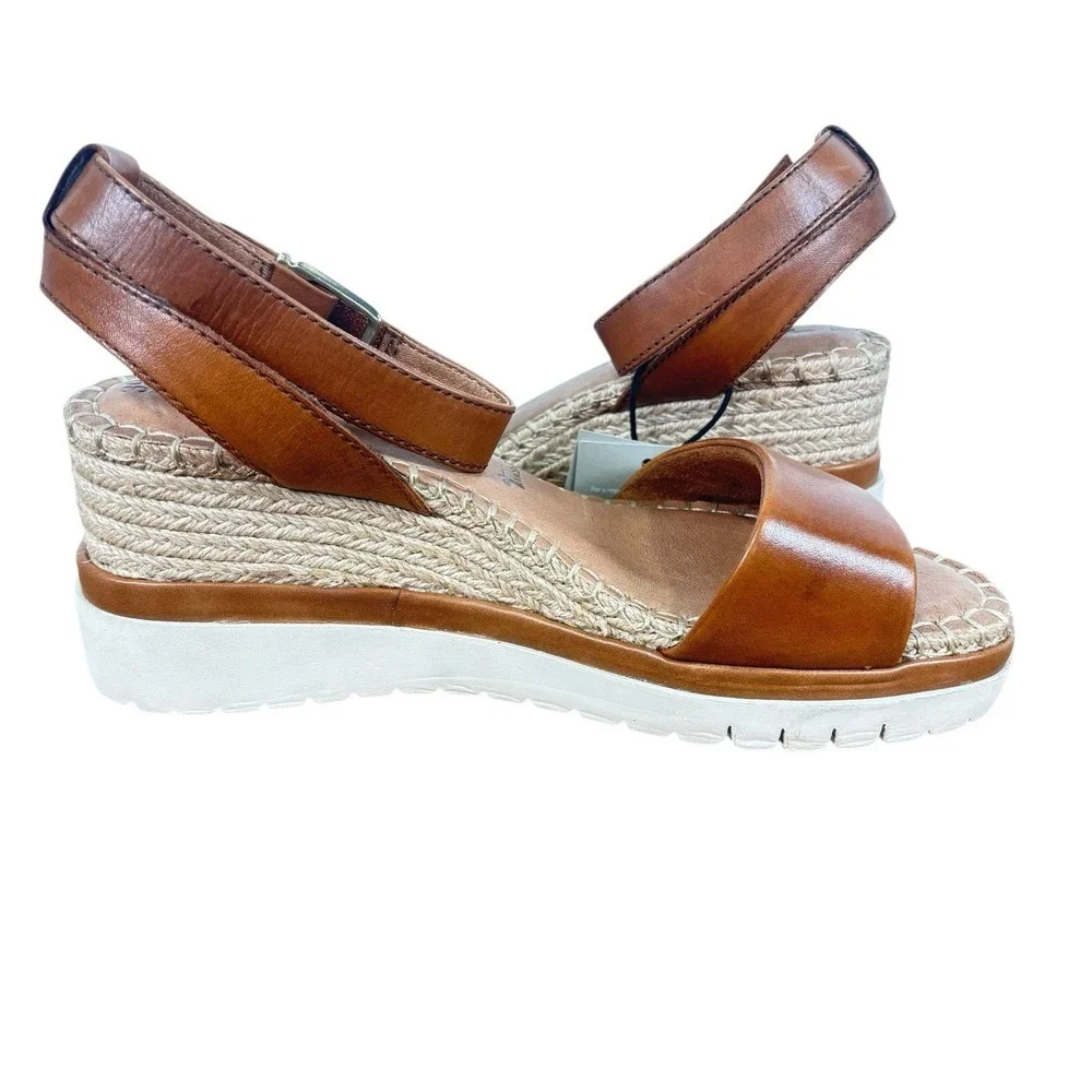 Tamaris Ladies Leather Cognac Brown Wedge Sandals Espadrille Capsule Size 8 / 39 - Picture 2 of 8